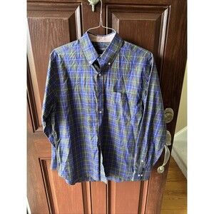 J Mclaughlin Shirt Mens Medium Blue Plaid Button front Long sleeve preppy Top